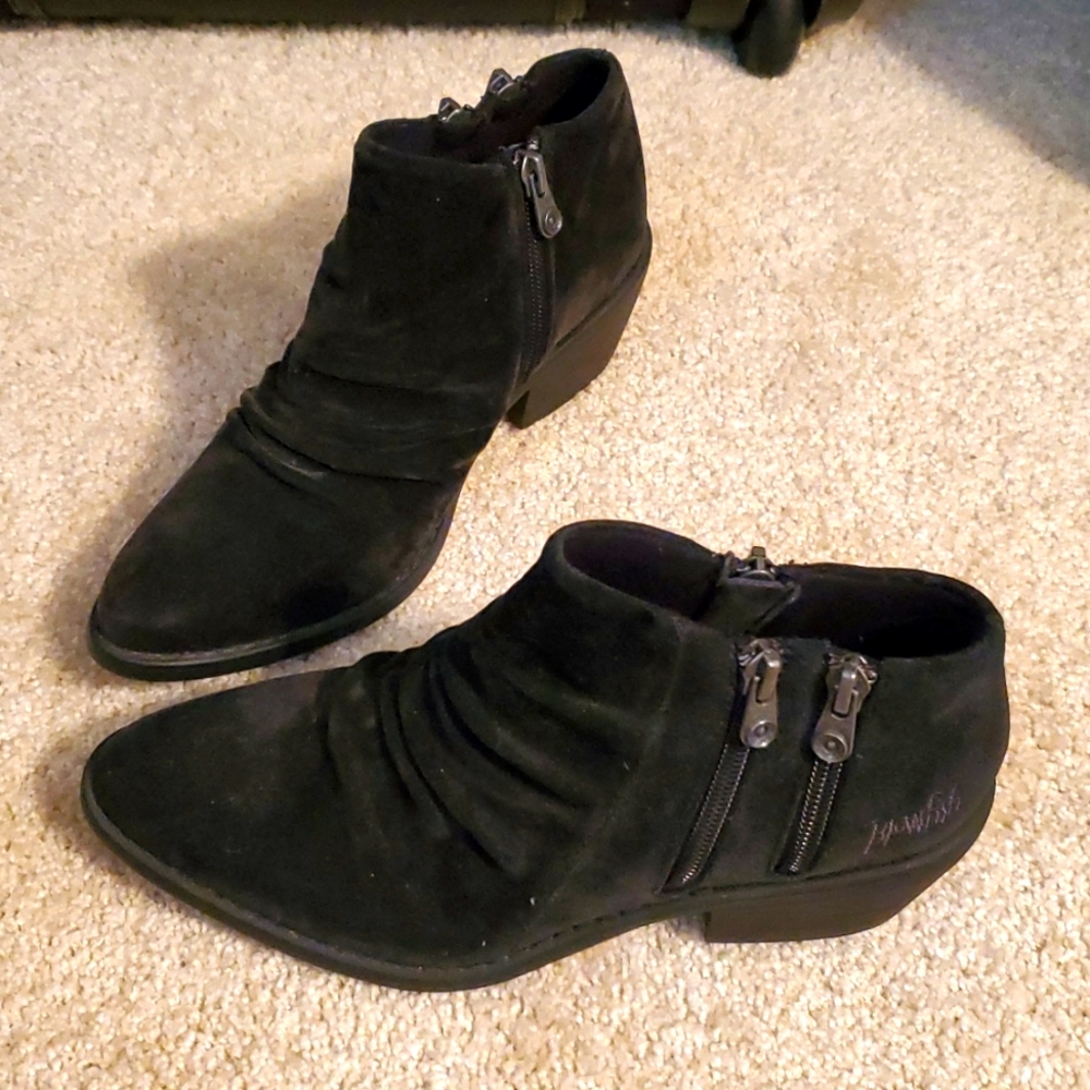 Black suede Blowfish booties size 7